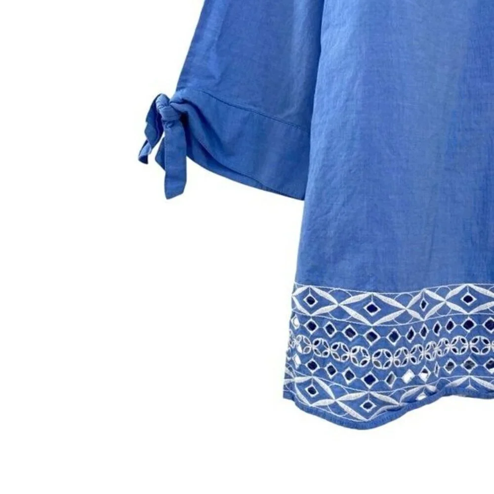 Talbots Eyelet Cotton Blue Chambray Top Size Large - Picture 3 of 9